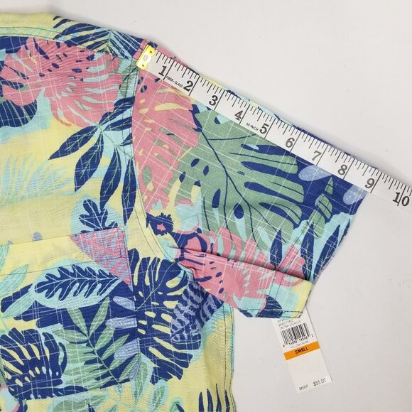 IZOD Mens S Short Sleeve Cotton Floral Hawaiian Button Up Shirt Yellow Blue Pink - Picture 10 of 12
